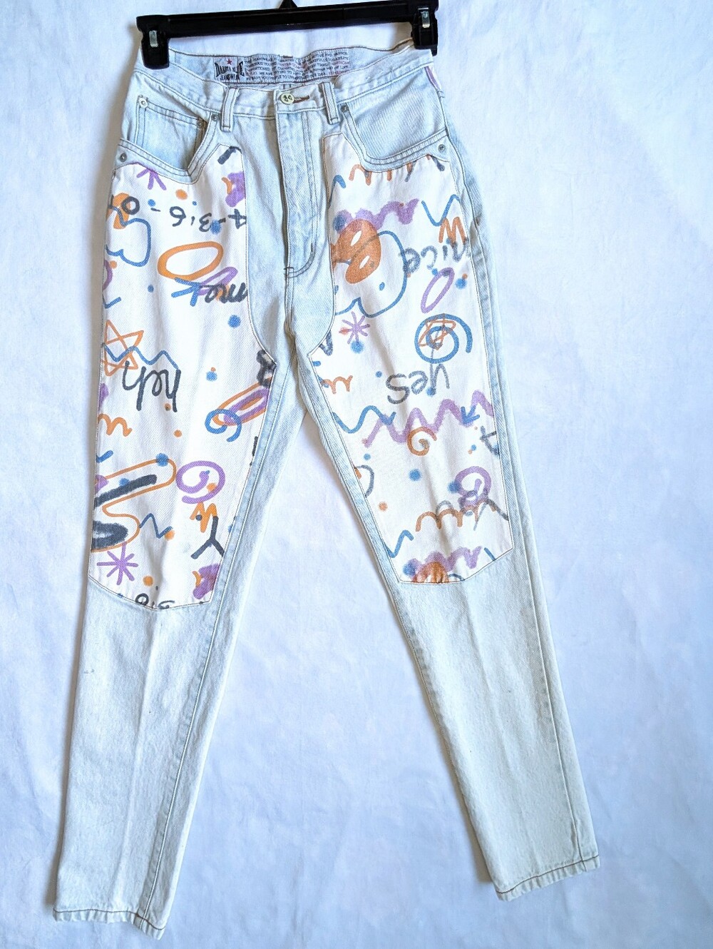 Vintage 90s Dakota Blue Doodle Art Print High Rise Jeans Size 11